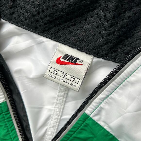 Vintage 90s Nike Windbreaker Zip Jacket White Green Swoosh Oversized Clima Fit - Picture 2 of 16